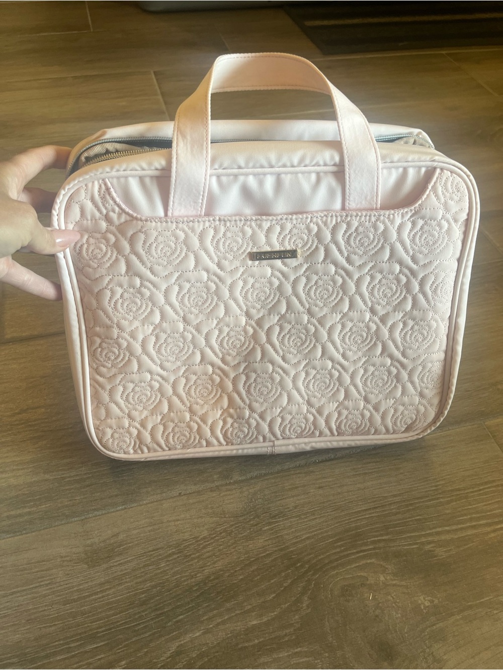 Everfun Hanging Travel Toiletry Bag with a soft pink rose theme